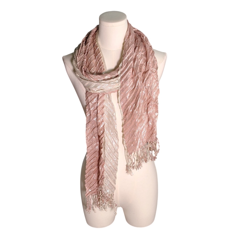 Target Metallic Shimmery Pink Silver and  Cream Scarf With Fringe Vintage